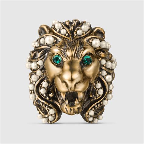 gucci ring with lion head|gucci lion ring men.